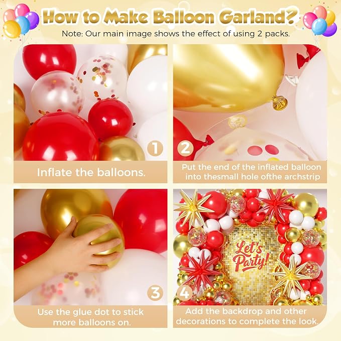 153Pcs Red and Gold White Balloons Garland Arch Kit - Image 3