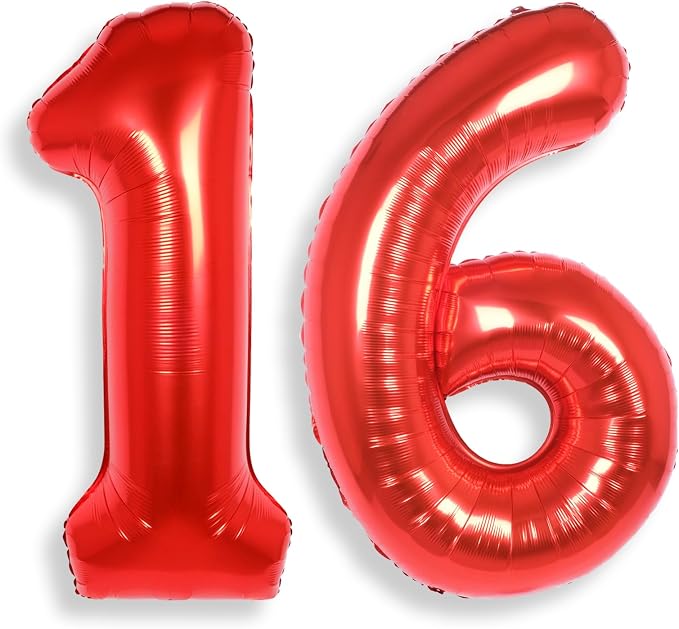 AULE 40 Inch Red 16 Balloon Number Foil 0-9 Birthday Big Numbers | Birthday by AULE