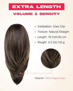 Ponytail Extension – 16” Claw Clip in Ponytail Hair Extensions Natural Soft Synthetic High Pony Tail Hairpieces for Women (Dark Brown with Highlights, 16 inch)