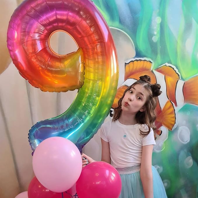 40 Inch Rainbow Number Balloon 9, Large Number Foil Balloons Mylar - Image 7