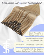 Full Shine Clip in Hair Extensions Real Human Hair Balayage Thick Hair Extensions Golden Brown to Dark Blonde Remy Hair Clip in Extensions Double Weft 7 Pcs 18 Inch 135 G