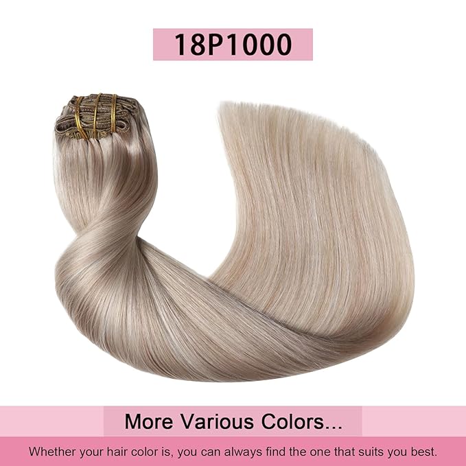 Pro2.0 Clip in Hair Extensions Real Human Hair 22inch 7pcs #18p1000 Ash Blonde with Bleach Blonde Real Hair Extensions Clip in Human Hair 120g Double Weft（#18P1000-22inch）