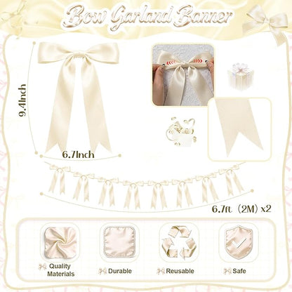 2 Strings Cream Bow Garland Banner Decorations - Image 2