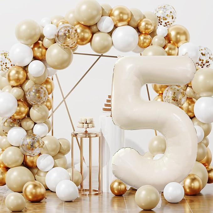 Cream Number 5 Balloon 40 Inch Beige Nude Number 5 Balloon - Image 7