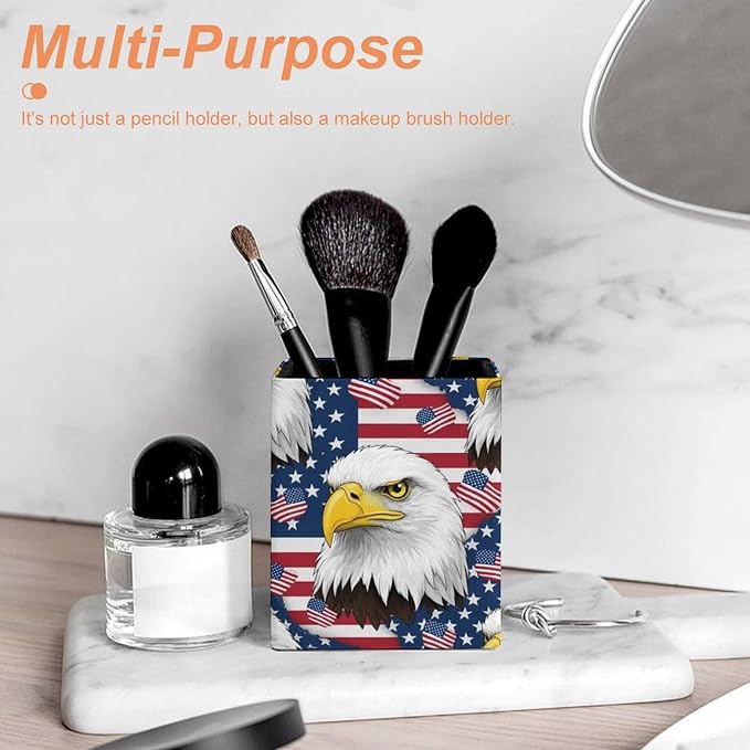 Pen Holder, PU Leather Pen Organizer American Flag And Bald Eagle - Image 6