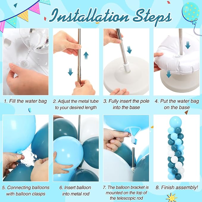 Jenaai 2 Sets 163 Pcs Turquoise Teal Balloons Column Stand Kit Teal Balloons - Image 4