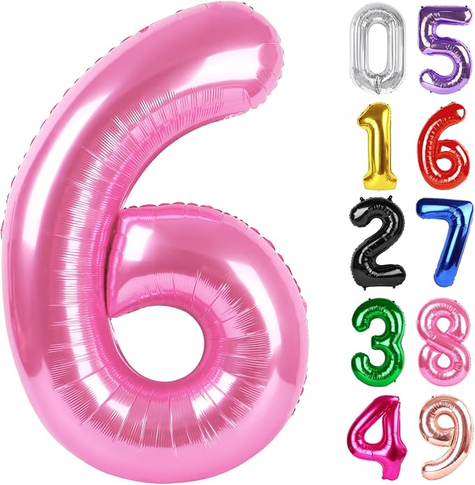 Pink Number 6 Balloon 40 Inch, 6th Birthday Party Decorations Men Women | Foil by IWERP
