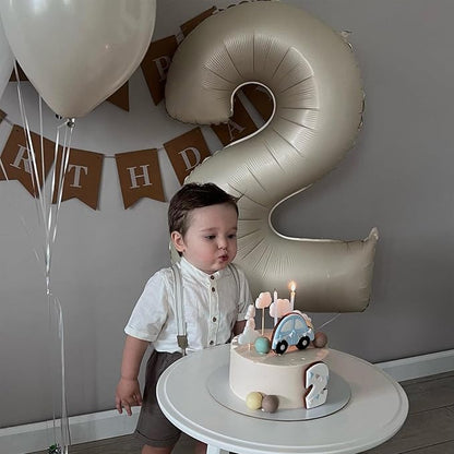 Number 2 Balloon Beige, 40 Inch Large Cream Foil 2 Helium Balloons - Image 3
