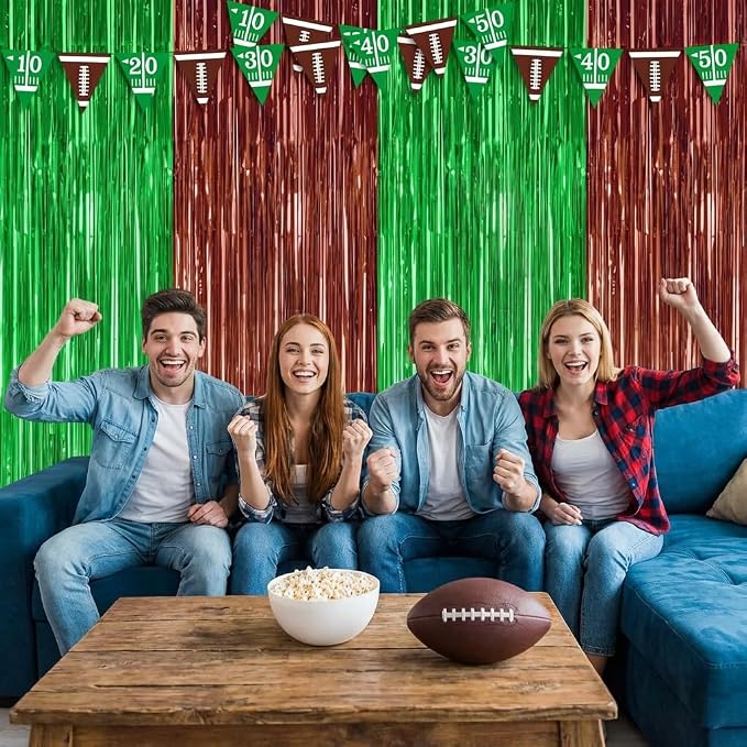 2 Pack Football Party Decorations, 3.28 FT x 6.58FT Tinsel Backdrop, Football - Image 5