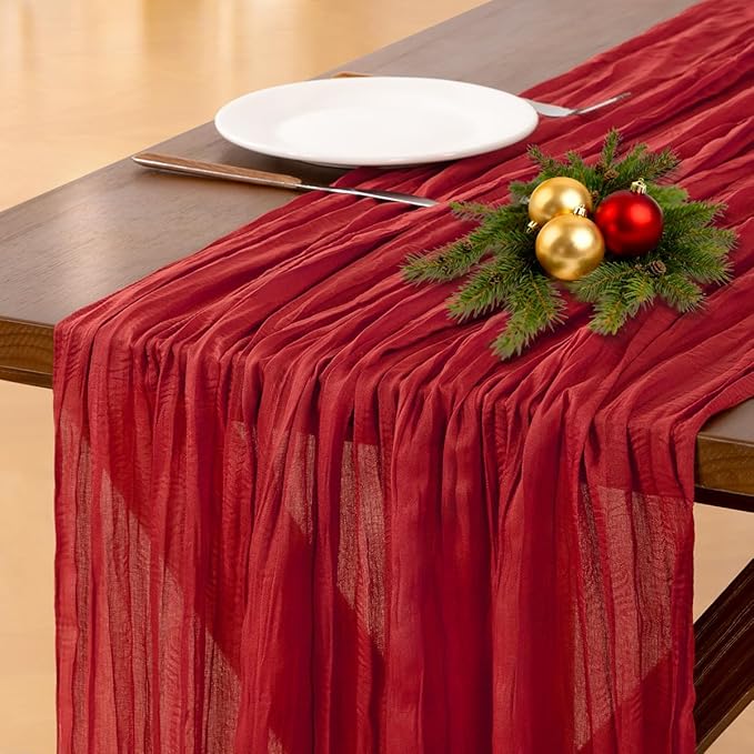 Cheesecloth Table Runner Summer Boho Wedding Birthday Party Home Decor | Red - Image 2