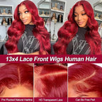 99J Burgundy Lace Front Wigs Human Hair 200% Density 13X4 Body Wave Lace Frontal Wigs for Women Glueless HD Red Wigs Human Hair Pre Plucked with Bleached Knots Natural Hairline 22 Inch