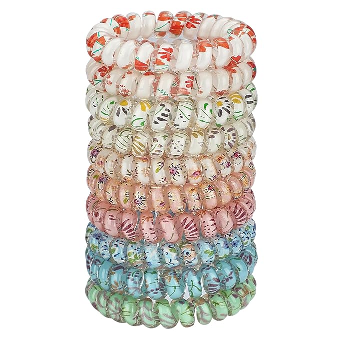 JessLab Spiral Hair Ties 10-Pack, No Damage Cute & Soft Elastic Coil Hair Ties for Women & Kids, Gentle Ponytail Holders for Thick or Thin Hair, Assorted Colors