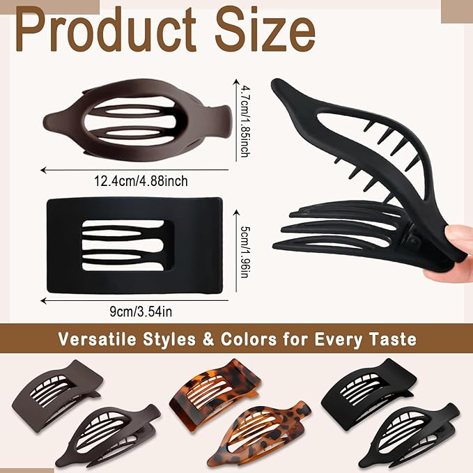 6 PCS French Flat Hair Clips for Women, 2 Styles Lightweight Large Thick Hair Claw Clips for Long Hair, Strong Hold Styling Barrettes Accessories for Driving Yoga - Leopard1