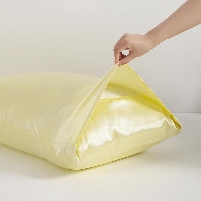 NTBAY Satin Body Pillowcase for Hair and Skin, Luxurious and Silky Pillow case with Envelope Closure, 20x54 Inches, Light Yellow