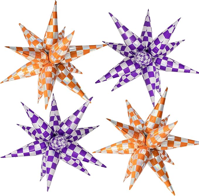 Orange Gingham Balloons Iridescent Checkered Explosion Star Balloons Gingham by Enimapod
