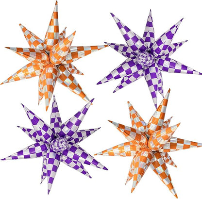 Orange Gingham Balloons Iridescent Checkered Explosion Star Balloons Gingham by Enimapod