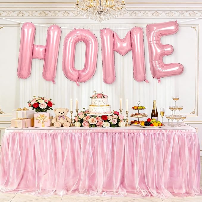 Pink HOME Balloons, 40 Inch HOME Letter Balloons Pink Home Balloon Banner - Image 8