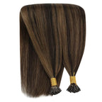 YoungSee I Tip Hair Extensions Human Hair Brown I Tip Hair Extensions Highlight Dark Brown with Brown Itip Human Hair Extension 20 Inch Highlight Pre Bonded Hair Extension Silky Straight 50s 50g