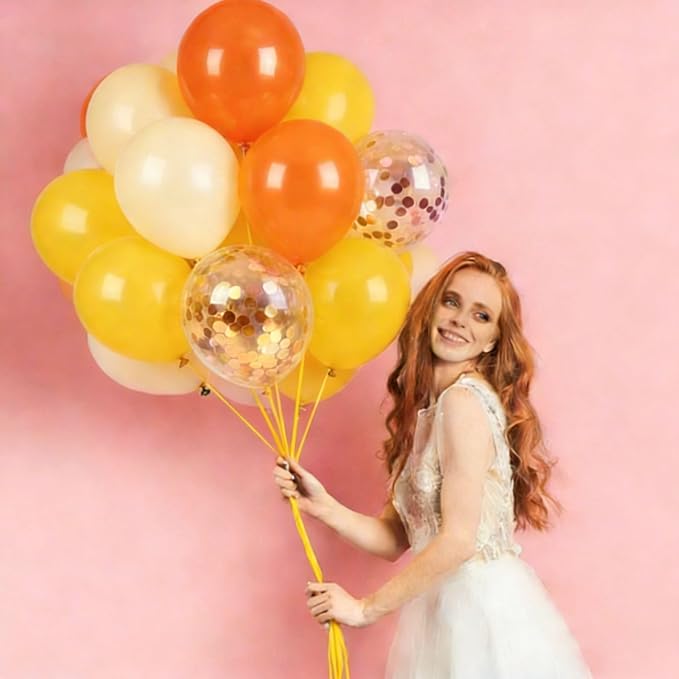 Yellow Beige Balloons 60Pcs 12 Inch Confetti Latex Balloon Kit - Image 3