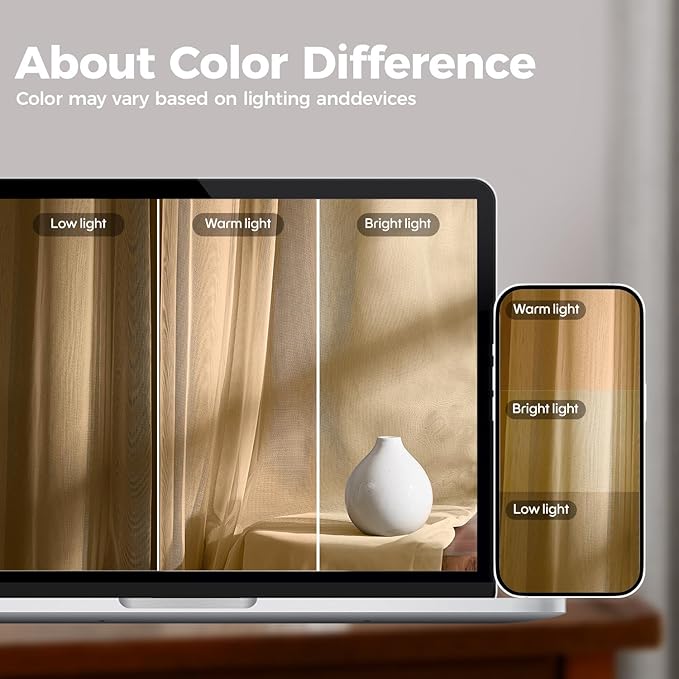 100% Blackout Curtains for Bedroom, Double Layer Khaki Curtains, Room Darkening - Image 5