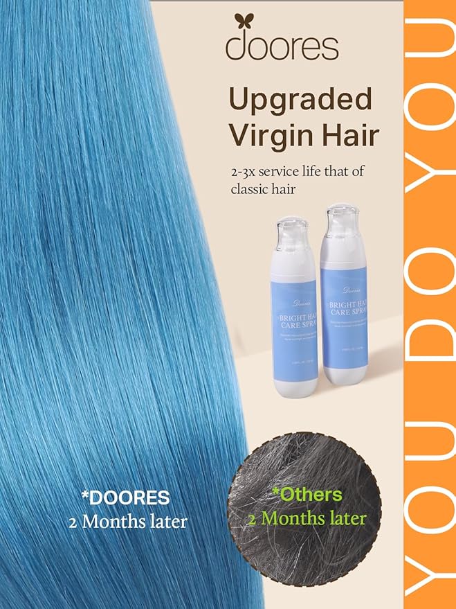 DOORES Hair Extensions Tape in Human Hair, Turquoise Tape in Hair Extensions, Real Human Hair Extensions Natural Remy Hair Straight, 25g 10pcs 16 Inch