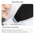 SUYYA Kinky Straight Tape in Extensions Natural Black Tape in Hair Extensions Human Hair Kinky Straight 12 Inch Skin Weft 40g/Pack 20PCS Tape INS for Women(#1B Natural Black)