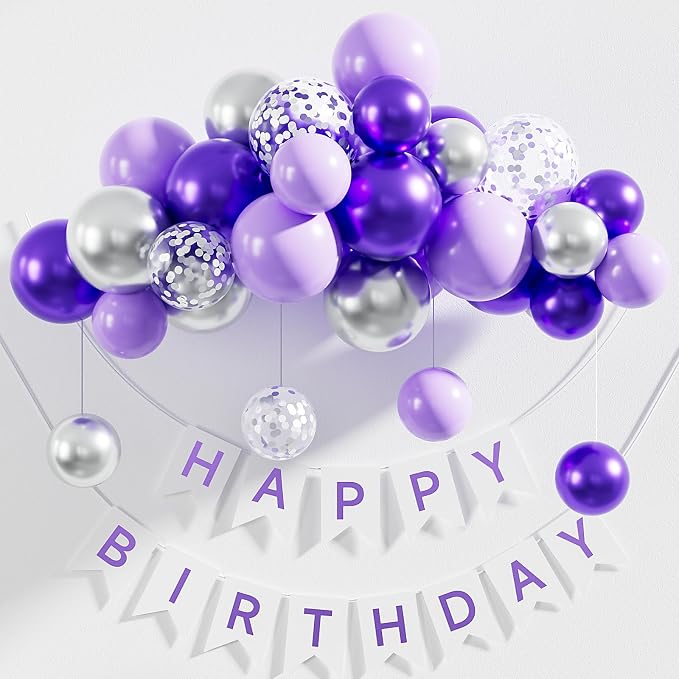 Purple and Silver Balloons, Birthday Party Decor | Pastel Purple Confetti - Image 6