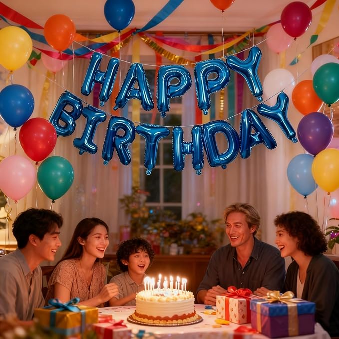 16" Happy Birthday Foil Letter Balloons Banner Set | Alphabet Balloons - Image 4