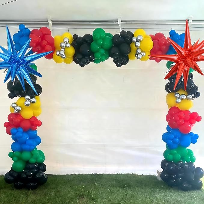 Red Blue Yellow Green Black Balloons, 22 Inch Red Blue Explosion Star Foil - Image 6