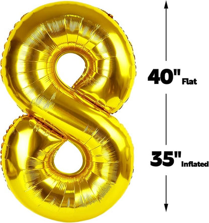 Helium Foil Gold Number 8 Balloon 40 Inch, Mylar Eight Numbers 8 18 28 38 48 58 - Image 2