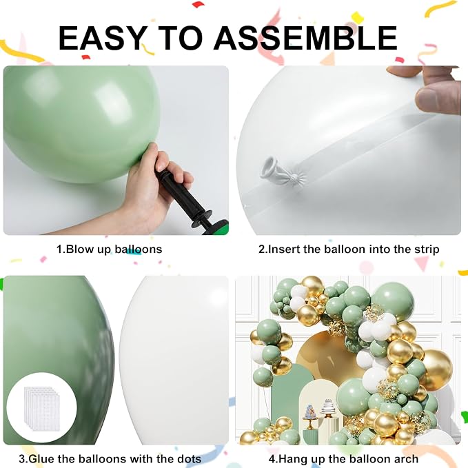 Sage Green and Gold Balloons Arch Ki, 18 12 10 5 inch, - Image 3