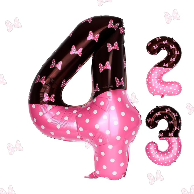 40 Inch Pink Cartoon Mouse Number 4 Balloon, Birthday Party Decorations | Black by AXBMM