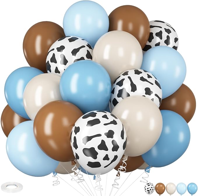 HILAVO Cow Print Balloons, 12Inch Light Blue Brown Sand White Cow Balloons | by HILAVO