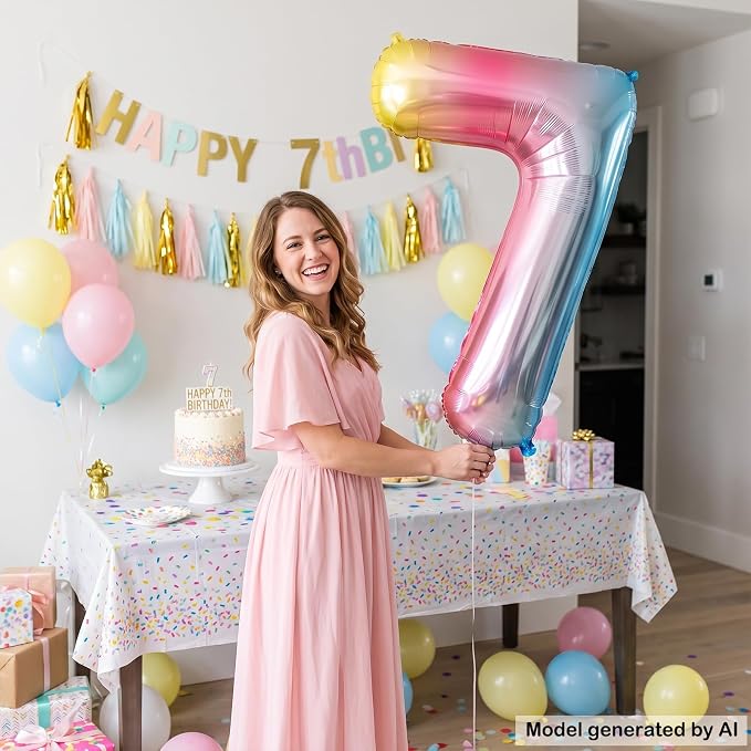 40" Rainbow Foil Number 7 Balloon - Image 4