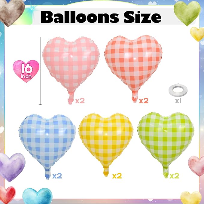 10pcs Pastel Color Checkered Foil Balloons, 18 Inch Pink Blue Red Green Yellow - Image 2