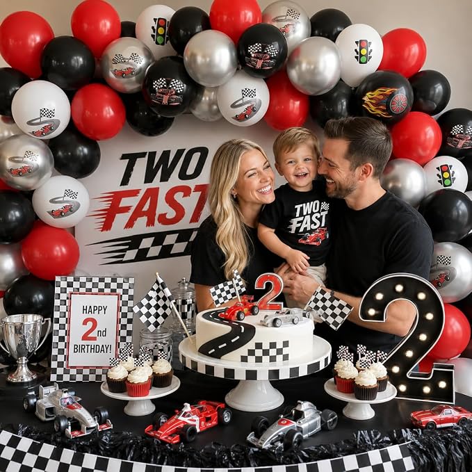 Race Car Balloons, 12 Inch Racing Car Latex Balloon | Red Black White Print - Image 3