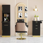OmySalon Salon Station, Barber Station for Hair Stylist, Beauty Storage Cabinet with Stainless Steel Finish & Drawers & Dryer Holders, Modern Spa Equipment for Barbershop, Black