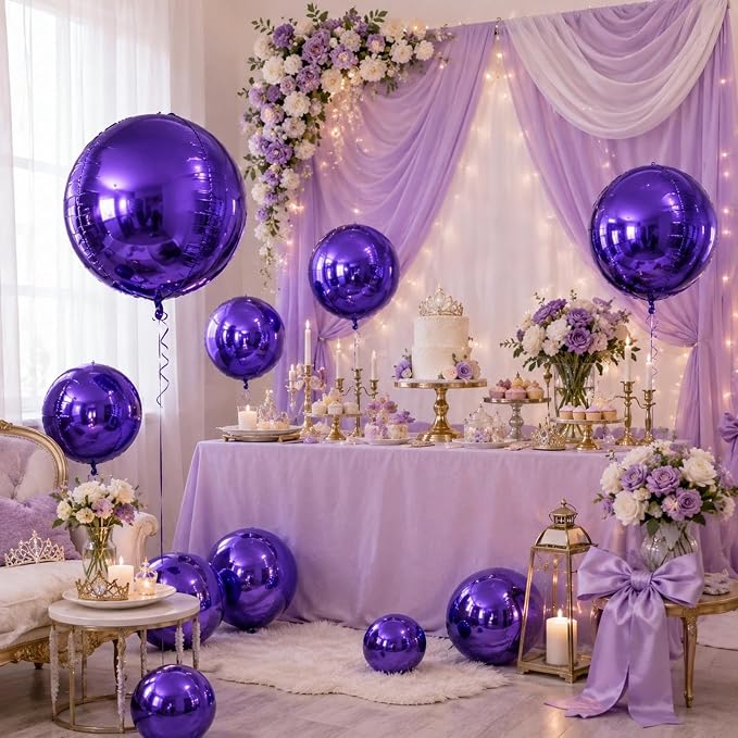 15 Pcs Dark Purple Round Foil Balloons, 22/15/10 Inch 4D Ball Balloons Dark - Image 4