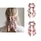 Xmas Candy Cane Pack Of 2 Knotted Bow Hair Scrunchies Gingerbread Man Ponytail Holder Ladies Pink Ribbon Scrunchy Accessory for Christmas