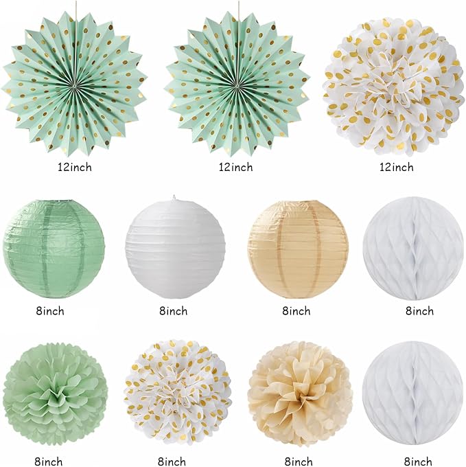 Champagne-Gold White Sage-Green Women Birthday Decorations Huglony | 21pcs Boho - Image 3