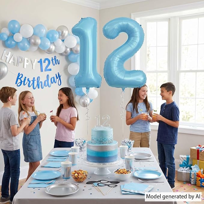 Pearlescent Blue Number 12 Balloon 40 Inch, Large Light Blue Foil 12th Birthday - Image 6