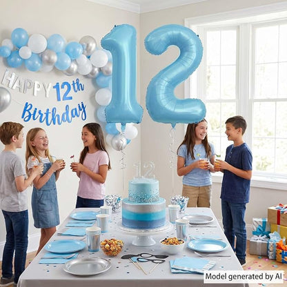 Pearlescent Blue Number 12 Balloon 40 Inch, Large Light Blue Foil 12th Birthday - Image 6