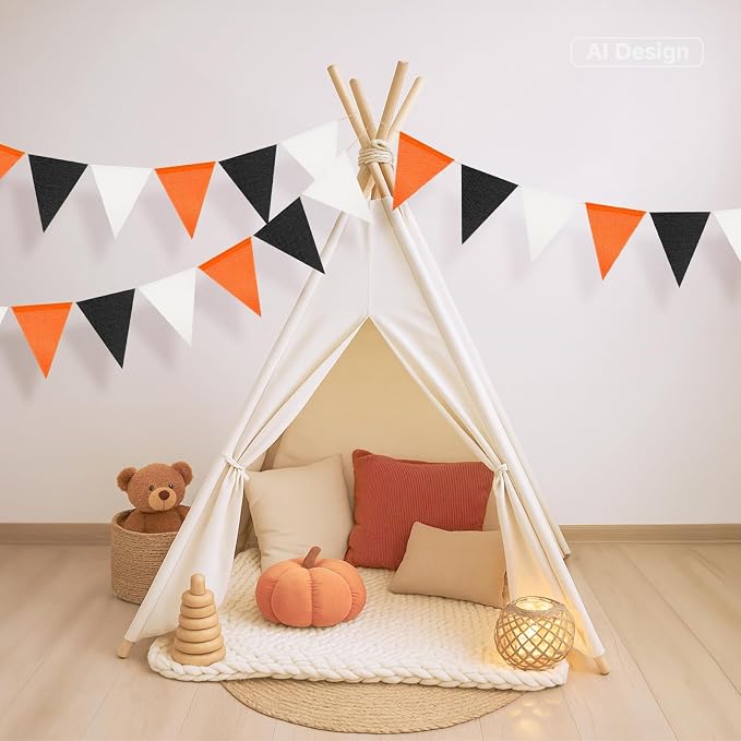 G2PLUS Pre-Strung Burlap Pennant Banners, 39Ft Black and Orange Fabric Triangle - Image 7