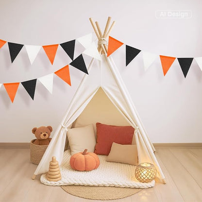 G2PLUS Pre-Strung Burlap Pennant Banners, 39Ft Black and Orange Fabric Triangle - Image 7