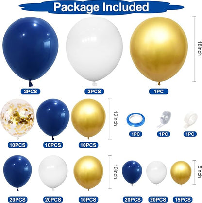 145PCS Navy Blue Gold and White Balloons Garland Arch Kit, 18 12 10 5 inch Navy - Image 2