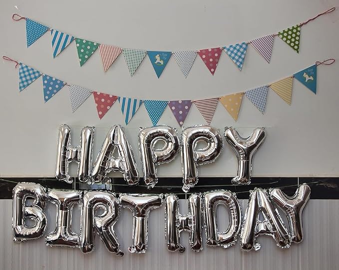 Silver Happy Birthday Balloon Banner, 16 Inch Foil Mylar Happy Birthday - Image 5