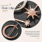 BARTOSI Moon Star Hair Clips Rose Gold Rhinestone Hair Pins Crystal Bobby Pins Bride Wedding Celestial Hair Accessories for Women and Girls (Pack of 3)