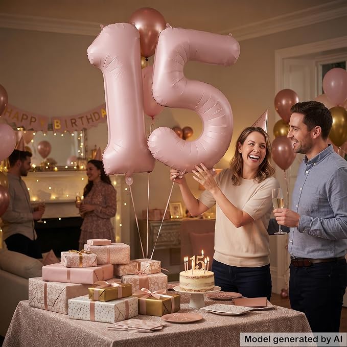 40" Light Pink Foil Number 15 Balloon - Image 4