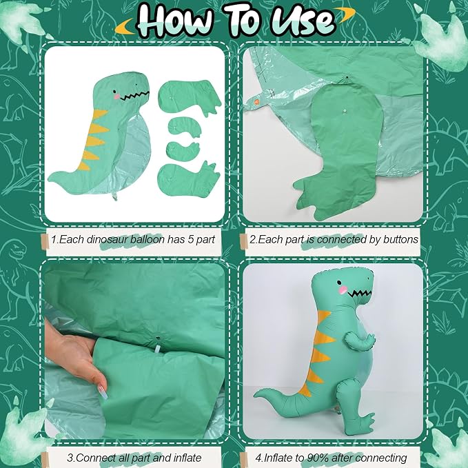 43" Large 3D Dinosaur Balloon for Party Decorations, Cute Giant Self Standing - Image 3