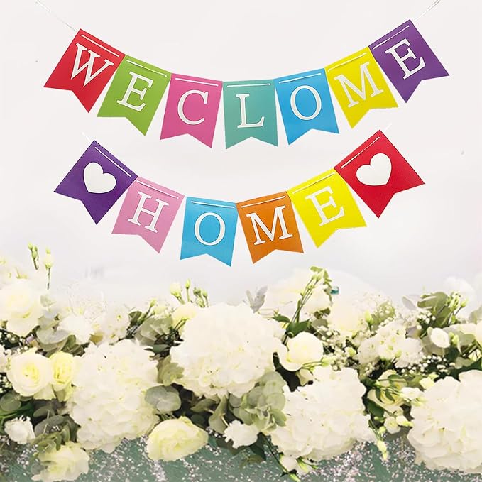 Welcome Home Banner Decorations Glitter Colorful Bunting Backdrop - Image 5